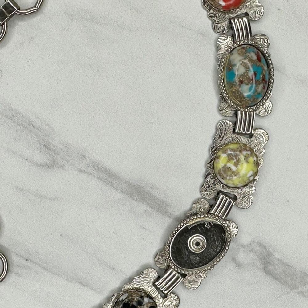 Multicolor Cabochon Concho Silver Tone Chain Link Belt Small/Medium (S/M) Boho ✨ - Picture 6 of 11